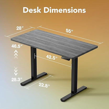 HUANUO Electric Standing Desk,55" x 28" Height Adjustable Desk, 4 Memory Height Settings, Sit to Stand Up Desk for Home Office, with Headphone Hook, Cable Manager, Vintage Brown