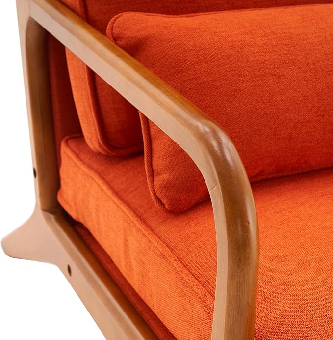 Bonnlo Linen Burnt Orange Mid Century Modern Accent Chair, Soild Wood Padding Lounge Armchairs Side Sitting Chairs for Living Room, Bedroom, Guest Room