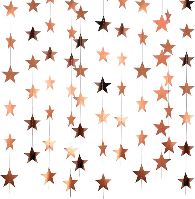 Patelai Glitter Star Garland Banner Christmas Decor 130 Feet Star Hanging Bunting Banner Twinkle Backdrop for Homecoming Classroom Wedding Birthday Halloween Party Supplies(Rose Gold)