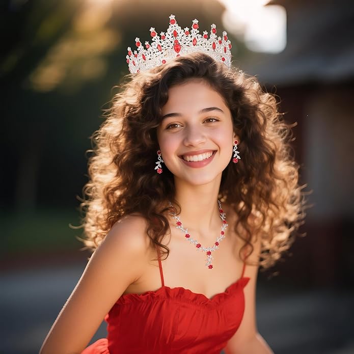 Kamirola Tiaras and Crowns for Women,Tiaras Earrings Necklace, Crystal Bridal Jewelry Set (TR48)