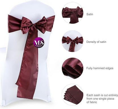 VDS Satin Chair Sashes Chair Cover Back Tie Sateen Bows Ribbon for Wedding Birthday Graduation Engagement Ceremony Event Party Banquet Venue Hotel All Dining Chair Decoration (125PC) (Burgundy)