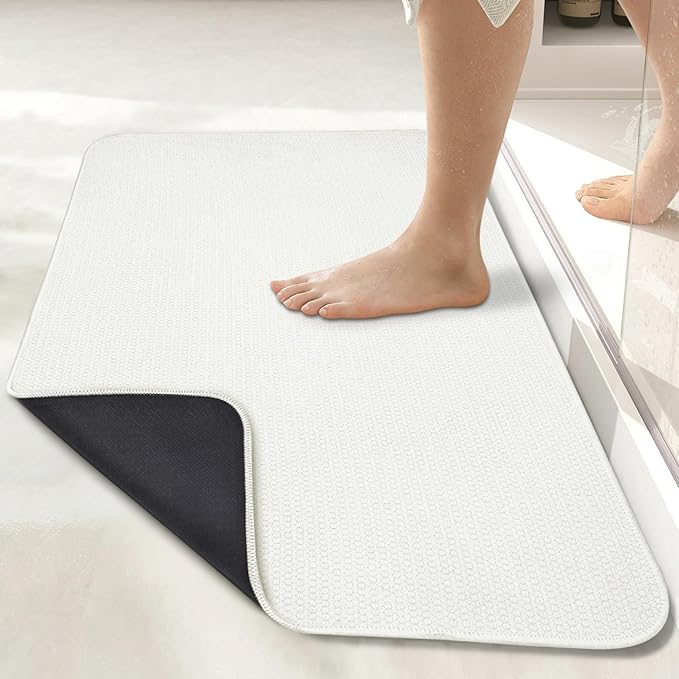 Bath Mat,Ultra Thin Bathroom Rugs,Rubber Bath Mats for Bathroom,No Slip Bath Rugs,Quick Dry,Machine Washable,Low Pile,Absorbent,Shower Outside,Sink,Home Decor Accessories.Cream,2'x3'(24x36inch)