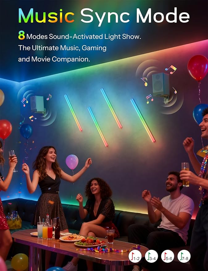 30 inch Battery Operated Wall Light Bar Rechargeable Wireless LED Wall Sconces, Remote Control Color Changing Music Sync Scene Modes for Game Room Bedroom Living Room TV Background
