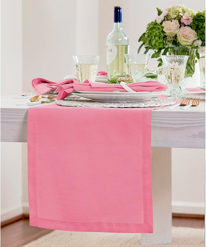 Solino Home Linen Table Runner 72 Inches Long - 100% Pure Linen Pink Carnation Table Runner 14 x 72 Inch - Fete