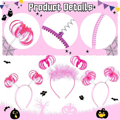 Censen 24 Pcs Pom Pom Headband Tinsel Wrapped Ponytail Head Bopper Costume Headwear Halloween Party Accessory