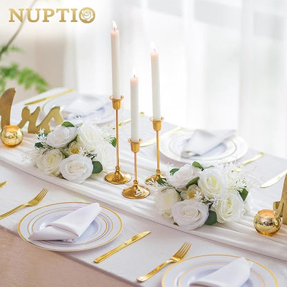 NUPTIO White Flower Centerpieces for Tables: 10 Pcs Artificial Rose Fake Floral Ball Arrangement for Wedding Party Centerpiece Decorations 9.4 Inch Diameter