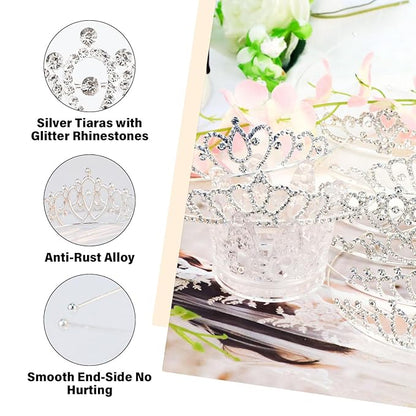 Tiaras Crowns Headbands for Girls Women 10 Pcs Small Silver Princess Tiara Bulk Crown Tiaras Rapunzel Crowns for Wedding Birthday Crystal Tiara for Prom, Bride, Pageant, Halloween