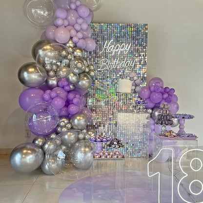 Shimmer Wall Backdrop Silver Iridescent 6FTx4FT Square Sequin Wall Panel Backdrop Decor for Wedding Anniversary Birthday Party, 24 Panels
