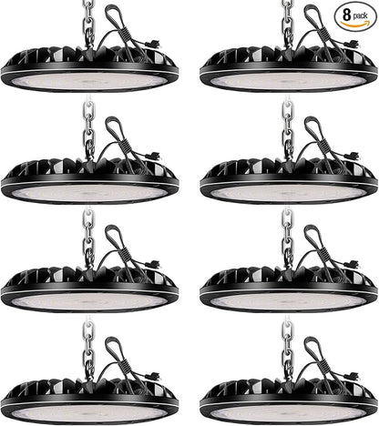 8 Pack LED High Bay Light 300W 30000LM, UFO LED Shop Light with 4ft Plug Cable, 6500K Commercial Bay Lighting, IP65 Waterproof for Warehouse Workshop