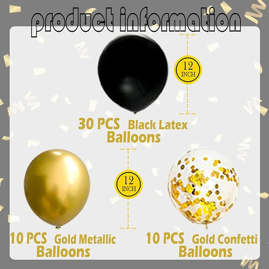 JOJO FLY 50 Pcs 12 Inches Black and Gold Balloons, Gold Confetti Balloons, Retirement, Birthday Party Decorations, New Years Eve Decorations, Graduation Party Supplies