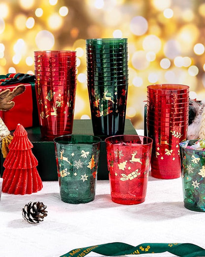 Ciaell 60 Pack Christmas Plastic Cups - 10 Oz Red and Green Disposable Cups - Christmas Wine Glasses for Xmax Party Supplies