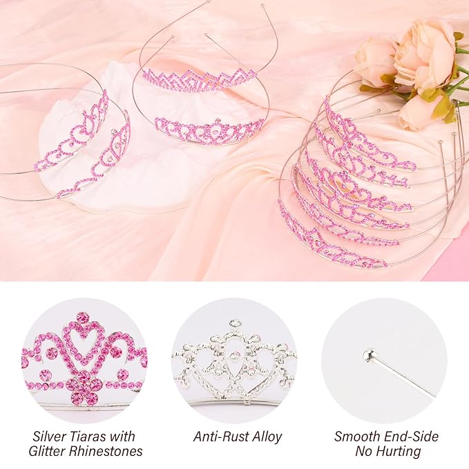 10 Pcs Pink Tiaras Crowns Headbands for Women Girls Princess Tiara Bulk Crown Rapunzel Crown for Wedding Birthday Crystal Tiara for Prom, Bride, Pageant, Halloween