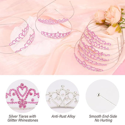 10 Pcs Pink Tiaras Crowns Headbands for Women Girls Princess Tiara Bulk Crown Rapunzel Crown for Wedding Birthday Crystal Tiara for Prom, Bride, Pageant, Halloween