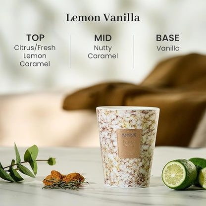 M&SENSE Lemon Vanilla Scented Candles for Home, 3 Wick Highly Scented Jar Candle, 14.1 Oz 80H Long Lasting Burning Christmas Candle for Women, Aromatherapy Candles for Holiday Christmas Gift