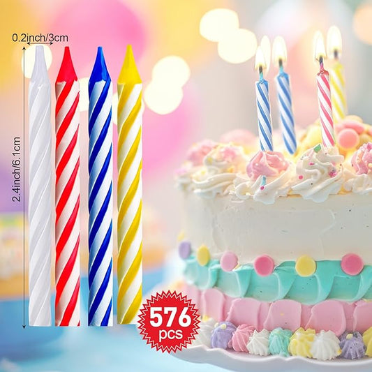 MTLEE Spiral Birthday Candles Colorful Cake Paraffin Candles for Celebrating Birthday Cake Decorations for Holiday Party(4 Color,576 Pcs)