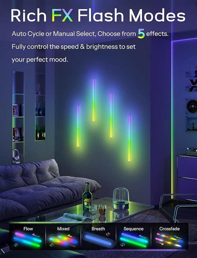 30 inch Battery Operated Wall Light Bar Rechargeable Wireless LED Wall Sconces, Remote Control Color Changing Music Sync Scene Modes for Game Room Bedroom Living Room TV Background