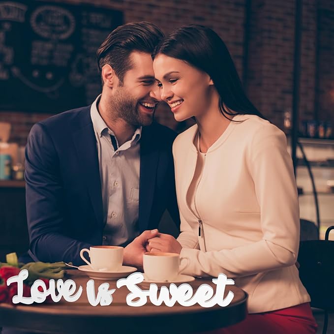 Love Is Sweet Sign - Freestanding Wooden Wedding Decor with Hollow Letters for Dessert Table, Anniversary & Photo Props | White Rustic Wall Art