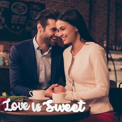 Love Is Sweet Sign - Freestanding Wooden Wedding Decor with Hollow Letters for Dessert Table, Anniversary & Photo Props | White Rustic Wall Art