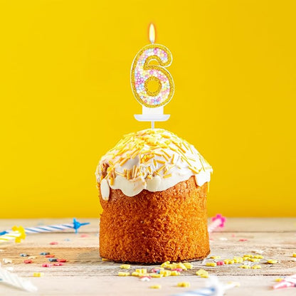 6th Birthday Candle for Cake, Colorful Macaron Numeral Candles for Girls/Boys, Birthday Party Cake Decorations, Golden Cake Topper for Birthday Party Supplies (Number 6)