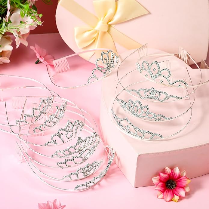 Remuuly 12 Pcs Princess Tiara for Women Silver Queen Tiara Rhinestone Hair Accessories, Princess Headbands Bulk for Bridal Wedding Birthday Prom Christmas Party, with Comb