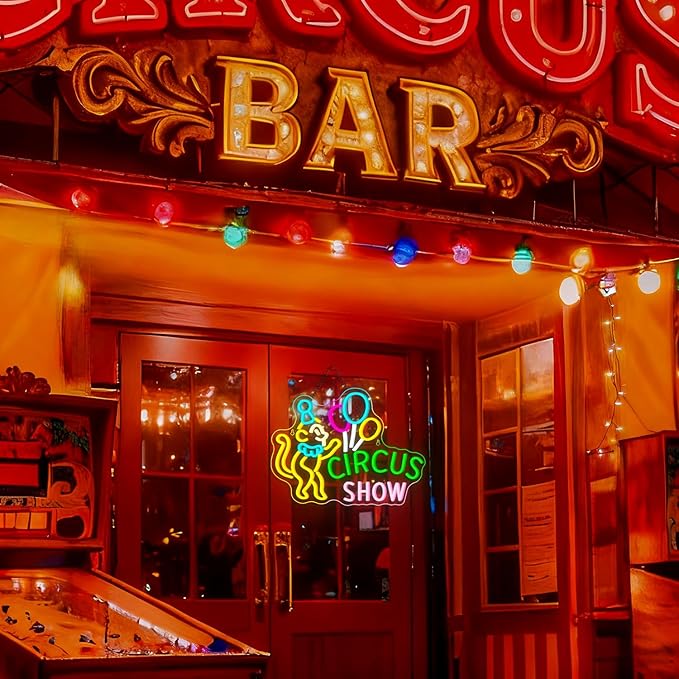 Lucunstar Monkey Neon Sign LED Circus Sign with Clown and Balloons for Theme Park LED Carnival Decor for Play Restaurant College Room Neon Light Animal Gifts for Circus Fans Teens