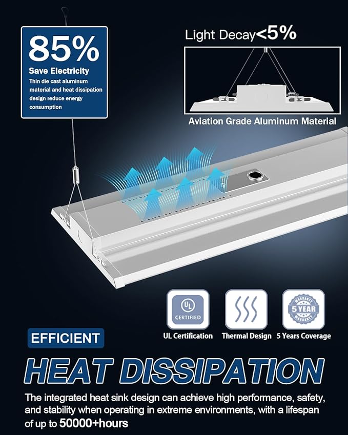 LED Linear High Bay Light 4-Pack, 300W 45000LM 0-10V Dimmable 5000K Daylight, Adjustable High Bay LED Shop Lights Lighting Fixtures for Garage Warehouse Workshop, UL