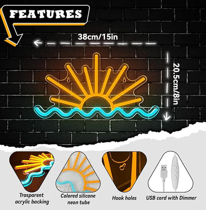 Sunrise Sunset Neon Sign Sun Wave Neon Signs for Bedroom, Beach Bar, Party, Man Cave, Living Room Wall Decor USB Powered Led Neon Light Sign with Dimmer Switch