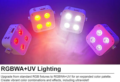 Rockville Mini IR4 White LED Wash Light, RGBWA+UV, Compact, App Control, LCD, Wireless DMX, Remote, Rechargeable, Perfect for DJ & Event Lighting