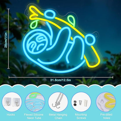 Sloth Neon Sign, Sloth Lamp Wall Decor, Dimmable Birthday Party Decorations for Home, Patio, Garden, Bars, Restaurants, Hotels, Stores, Clubs, Ideal Gift for Friends, Family and Kids