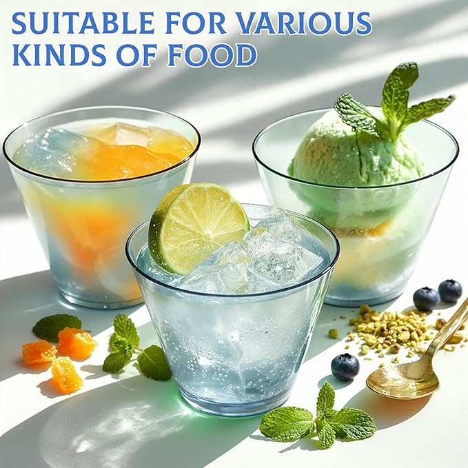 150 Pack Plastic Cups 9 oz Blue Clear Plastic Cups for Cocktail Fancy Disposable Cup for Party Stemless Wine Glasses for Wedding Thanksgiving Christmas Party Graduation