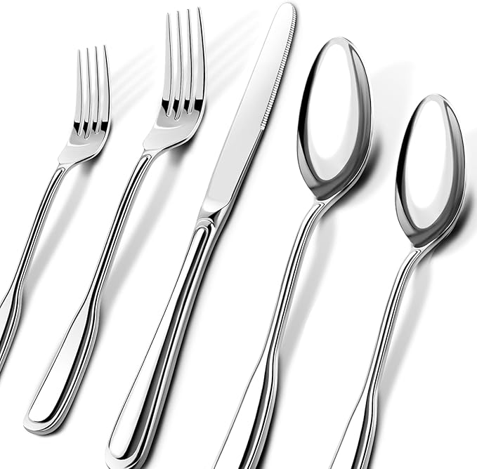 Silverware Set for 8, Stainless Steel Cutlery Set with Wide Handles, Mirror Polished Utensils Spoons and Forks Set, Dishwasher Safe (Silver, 40 Pieces for 8)