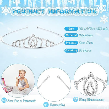 Chunyin 32 Pack Princess Crystal Tiara Crown Rhinestone Queen Silver Metal Tiara Crown Headbands for Christmas Women Gift Kids Birthday Wedding Costume Prom Bridal