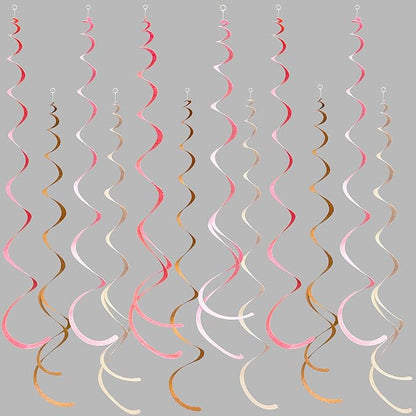 36 Pcs Boho Hanging Swirl Decorations Brown Blush Pink Felt Swirl Streamer Spiral Ceiling Garland for Birthday Engagement Baby Shower Bachelorette Wedding Bridal Shower Holiday Hen Party Supplies