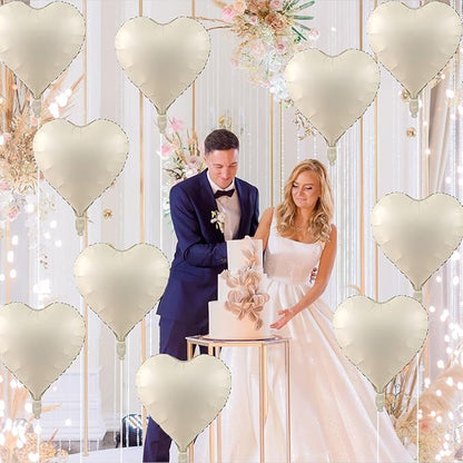 Cream Heart Balloons, 18 Inch Cream Heart Foil Balloons, 12Pcs Boho Beige Heart Shape Foil Balloon, Cream White Helium Foil Balloon Party Decoration for Boho Wedding Girls Women Birthday Baby Shower