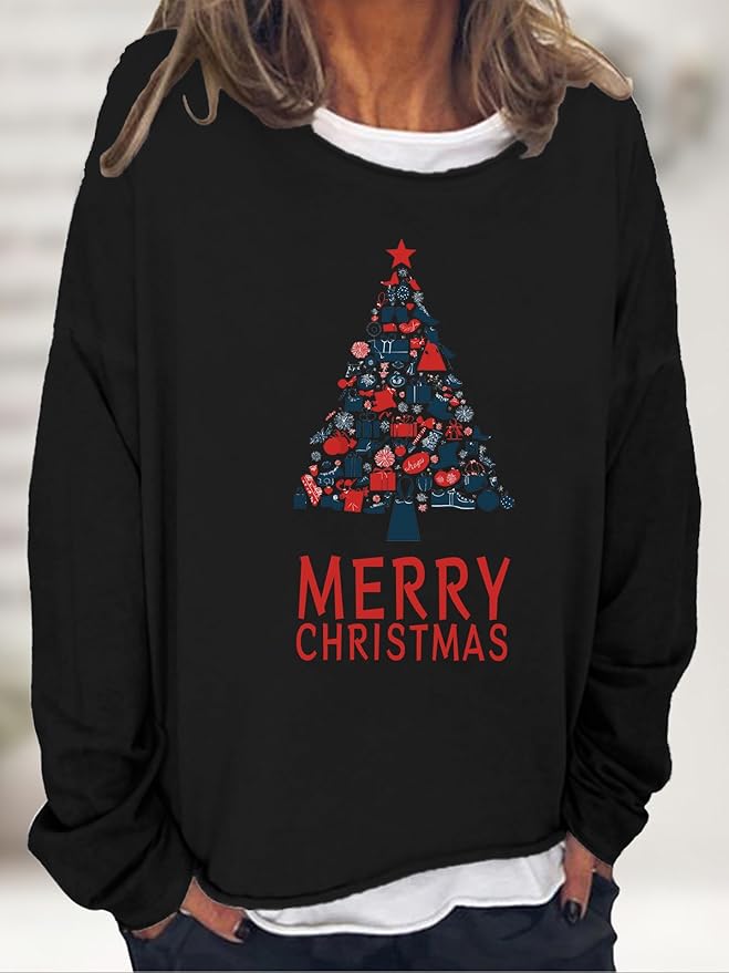LOAIHA Merry Christmas Sweatshirt Crewneck Snowman Graphic Shirts Christmas Tree Sweater Long Sleeve Xmas Hoodie Pullover