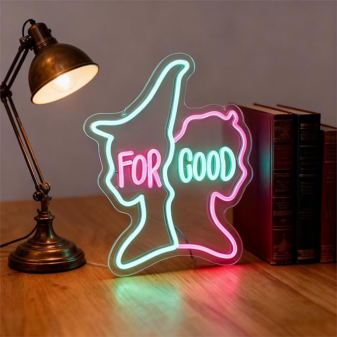 For Good Neon Sign, Musical Theater Wall Decor, Broadway Inspired Gift, Blue and Pink LED Art for Room (14.6"x11.4")