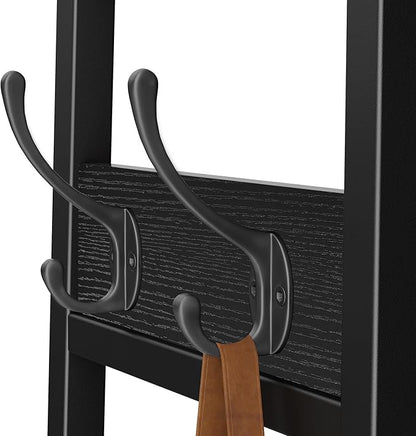 Coat Rack Freestanding, Coat Stand with 3 Shelves and 7 Hooks, Hall Tree Free Standing, Clothes Rack Stand Organizer for Bedroom, Hallway, Entryway, Living Room, Industrial Style, Black