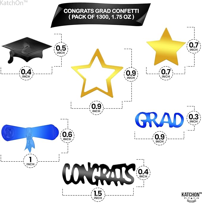 KatchOn, Gold and Black Graduation Confetti 2025 - Pack of 1300 | Grad Confetti Class of 2025 | Grad Table Decorations 2025 | Blue and Gold Graduation Decorations
