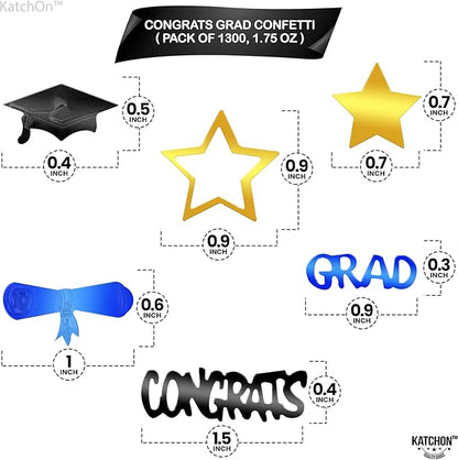 KatchOn, Gold and Black Graduation Confetti 2025 - Pack of 1300 | Grad Confetti Class of 2025 | Grad Table Decorations 2025 | Blue and Gold Graduation Decorations