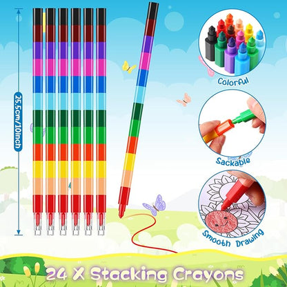 BenLouis 24 Insects Mini Coloring Books Kids with 24 Stacking Crayons Spring Bugs Party Favors Activity Books Bulk for Kids Butterfly Bee Goodie Bag Gift Stuffer Classroom Reward