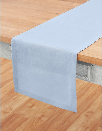 Solino Home Linen Sky Blue Table Runner 48 Inches - 100% Pure Linen Short Table Runner 14 x 48 Inch Ideal for Dresser and Coffee Tables - Fete - Christmas, Holiday, New Year