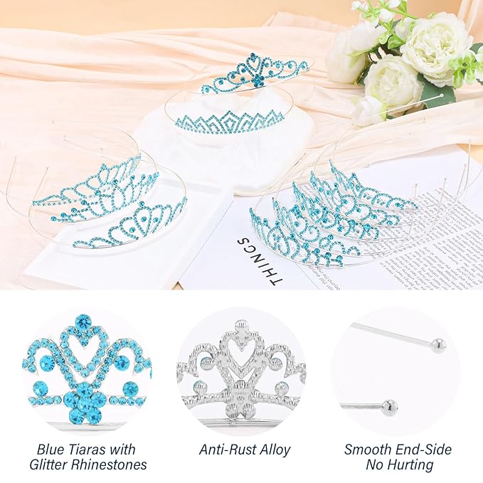 10 Pcs Blue Tiaras Crowns Headband for Women Girls - Bulk Blue Crystals Princess Crowns Tiara for Princess Outfits Costume Prom Accessories Halloween Cosplay Parties