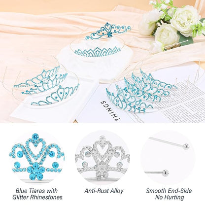 10 Pcs Blue Tiaras Crowns Headband for Women Girls - Bulk Blue Crystals Princess Crowns Tiara for Princess Outfits Costume Prom Accessories Halloween Cosplay Parties