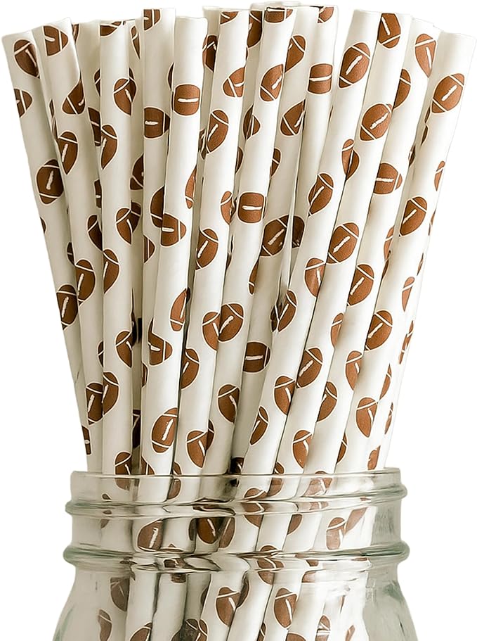 Football Straws - Pack of 100 Paper Disposable Straws, 7.75 Inches Long Fantasy Football Party Decorations - Party On Tap