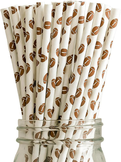 Football Straws - Pack of 100 Paper Disposable Straws, 7.75 Inches Long Fantasy Football Party Decorations - Party On Tap