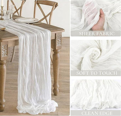 3 Pack White Cheesecloth Christmas Table Runner - 10Ft Gauze Cheese Cloth Table Runner 35x120 Inch Long Romantic Sheer Table Cloth for Wedding Bridal Baby Shower Decorations