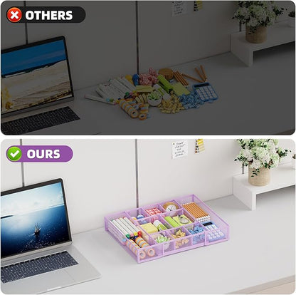 Marbrasse Expandable Desk Drawer Organizer, Mesh Drawer Organizer Tray with 10 Adjustable Compartments, Desk Organizers and Accessories for Office Supplies, Makeup & Vanity (Expandable-Purple)