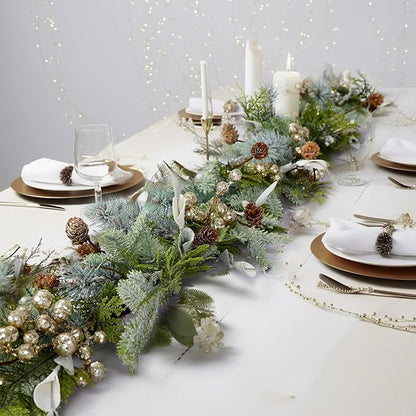WBHome 6ft Mixed Snowy Norway Spruce & Pine Branch with Shimmy Berries Mantle Christmas Garland, Winter Flocked Garland for Christmas Holiday Seasonal Indoor/Outdoor Home Decor Mantle