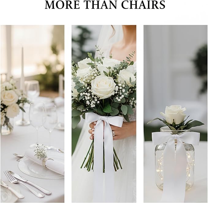 30 Pcs Wedding Ribbons for Chairs, 90.55x1.96 Inch Satin Chair Sashes for Pew Back, Aisle Ceremony Decorations, DIY Bow Making for Wedding Party Decor（White）