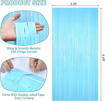 Macaron Light Blue Tinsel Backdrop Foil Fringe Curtains - 2 Packs Door Streamers Backdrop for Birthday Door Decorations, Party Supplies for Bachelorette, Graduation, Christmas, Disco Decor